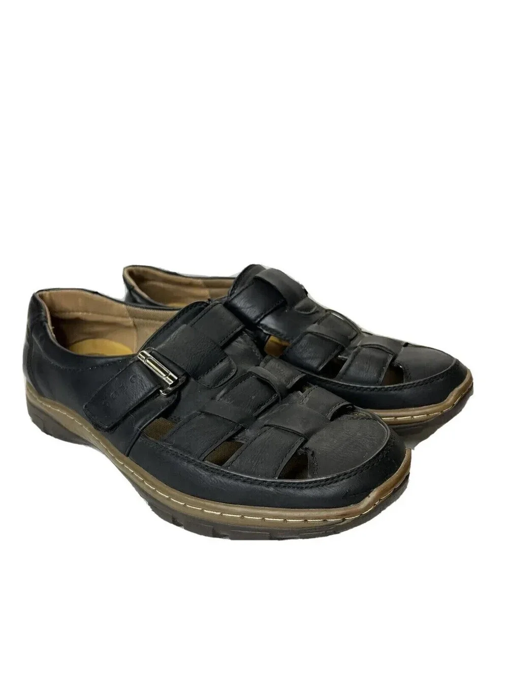 Solo Men Fisherman Sandals Black Leather - Size 9.5 Good Condition!